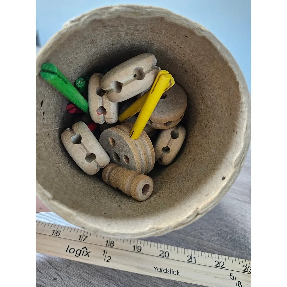 Vintage Tinkertoy Regular Builder Wooden Construction Set Original Tube USA 1950